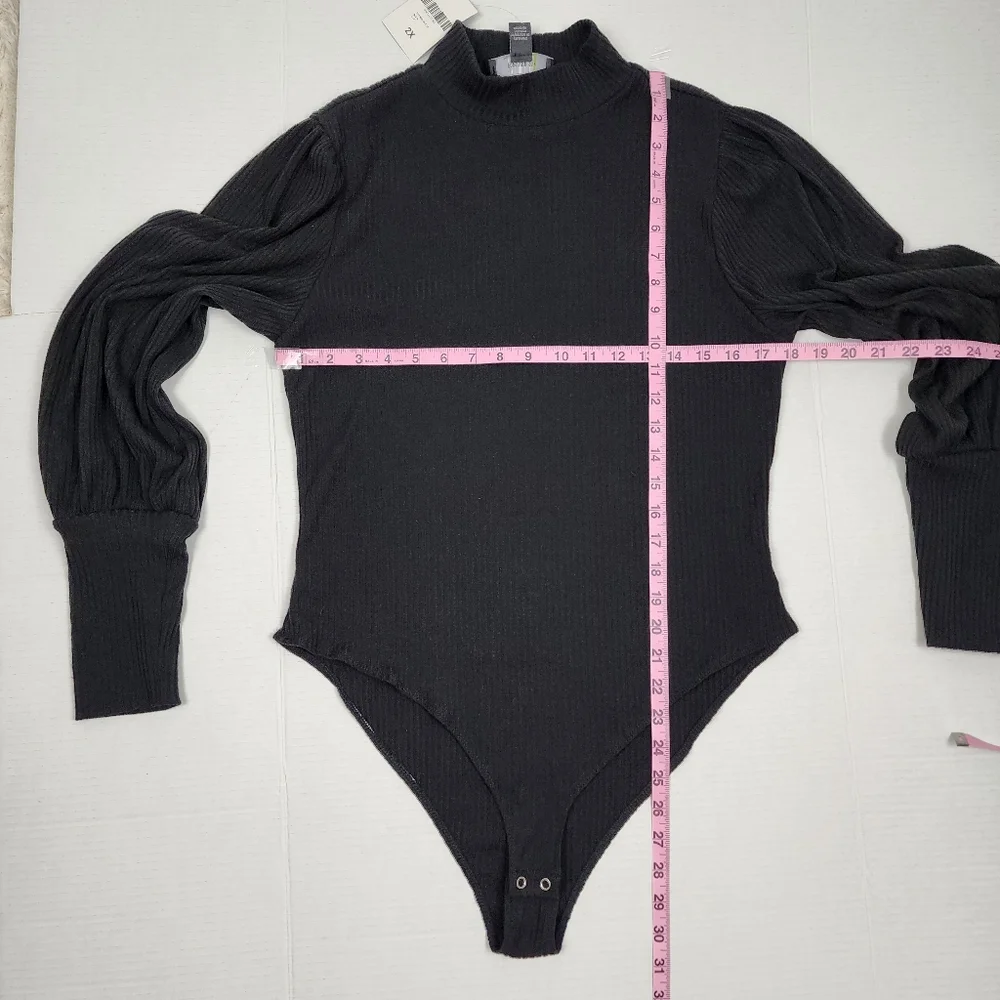Forever 21 Plus Bodysuit Ribbed Black Knit Puff Long Sleeve NWT Size 2X - Picture 8 of 16